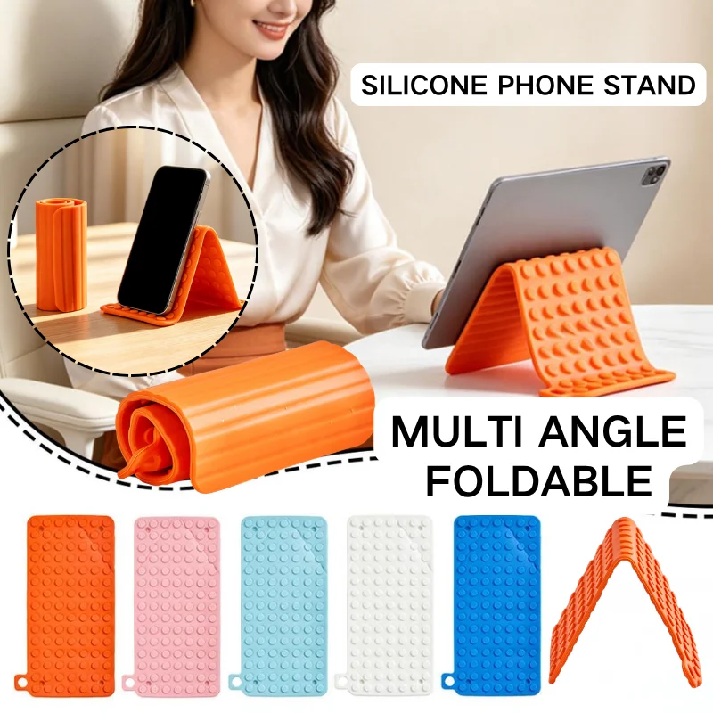 Non Slip Silicone Multi Angle Foldable Phone Holder Roll Up Desk Stand Universal Smartphone Tablet Support For Office Travel Use