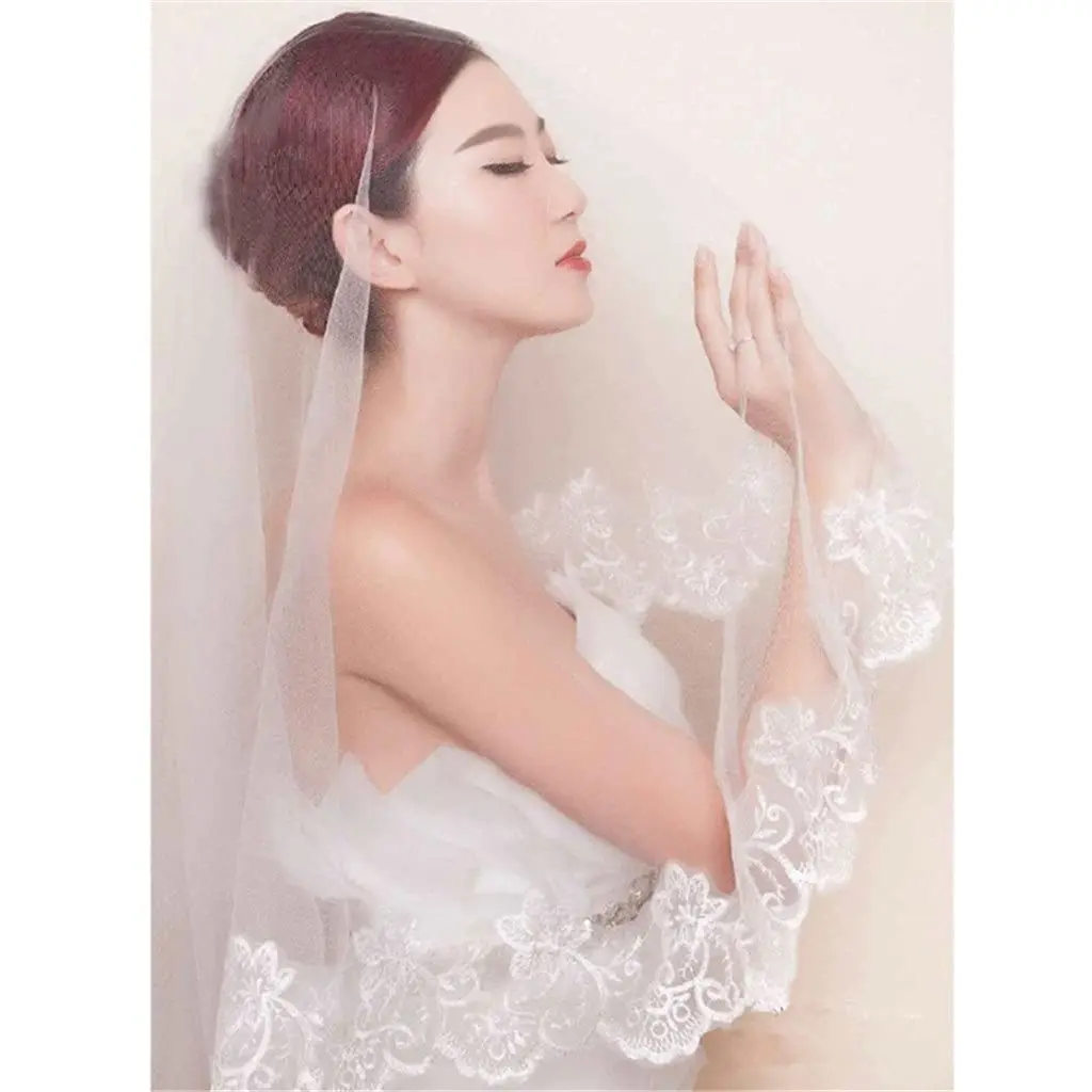 Latest Looking of New Bridal Veils White Ribbon Flower Lace Polyester Tulle Mariage Bride Headwear Wedding Hair Accessories