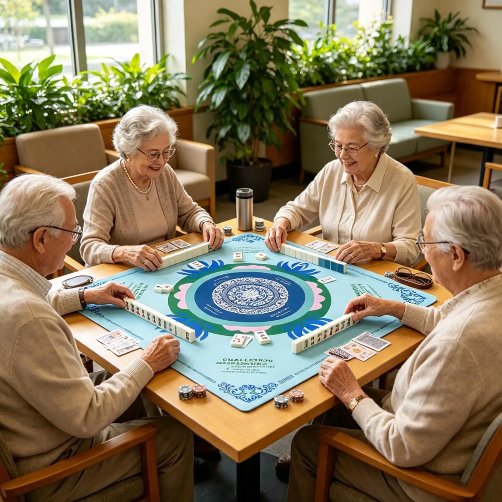 American Mahjong Mat 31.5x31.5 Inches With Printed Rules American Mahjong Game Mat For Family Night Retirement Home Festival