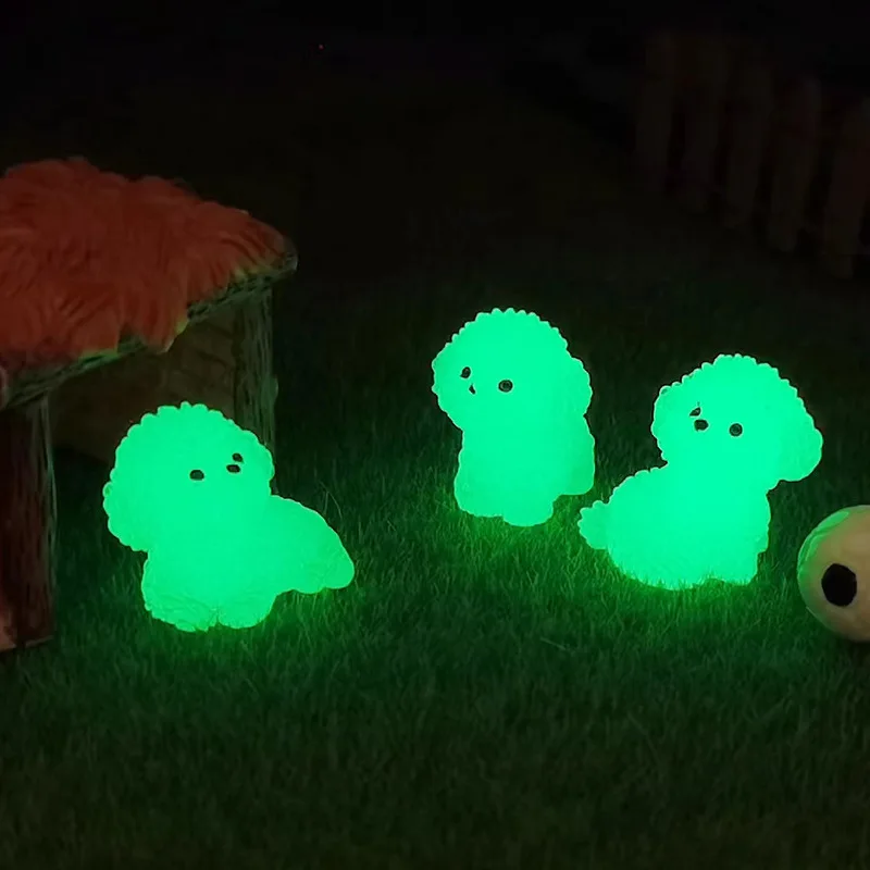 Mini Bichon Frise luminoso, 4 posturas, decoración de jardín de hadas para cachorros, lindos perros que brillan por la noche, accesorios Kawaii para