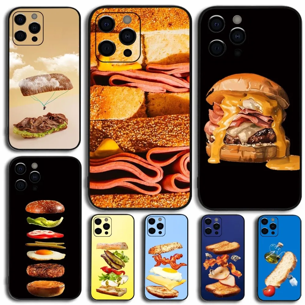 Burger Sandwich food Phone Case For Apple iPhone 15,14,13,12,11,Pro,X,XS,Max,XR,Plus,Mini Soft Black Cover