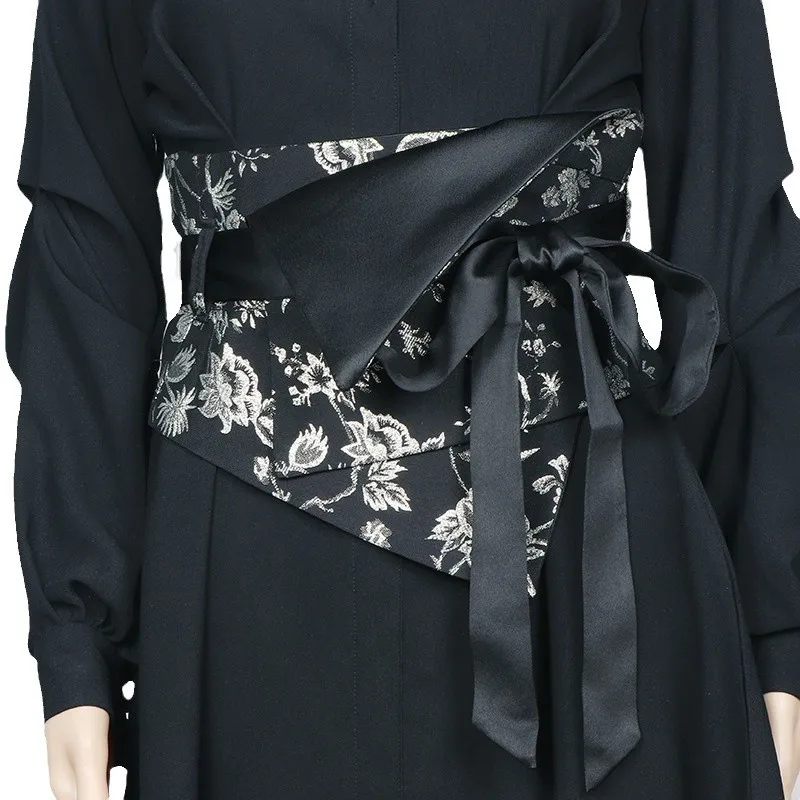 

Китайский винтажный атласный широкий пояс с принтом в этническом стиле для декора женских платьев, корсетный пояс, декор для косплея, украшение для древних костюмов Ханьфу