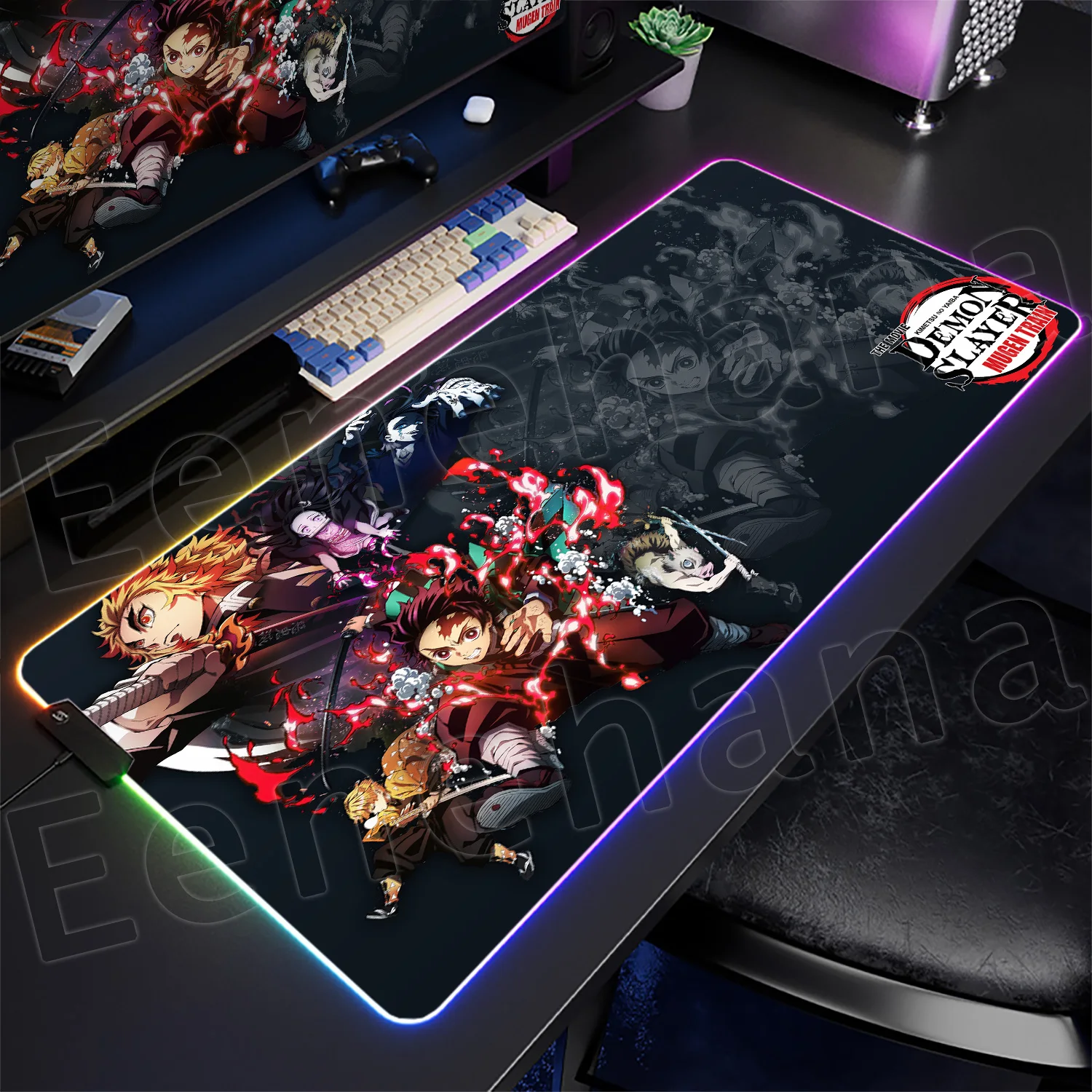 

RGB Mousepad Japan Anime Demon Slayer LED Gaming Luminescence Keyboard Deskmat XXL Computer Gamer Speed Mouse Pad With Backlight