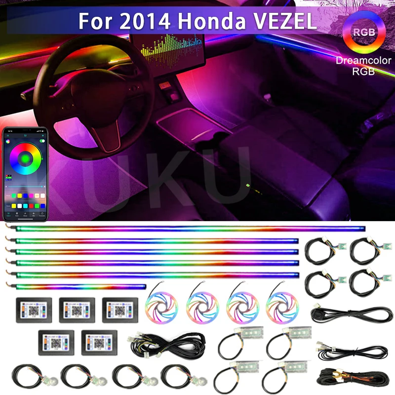 

For 2014 Honda VEZEL Car Acrylic Ambient Lights App Contro Colorful Lamp Strips Auto Interior 64 RGB Led Light Neon 22 in 1