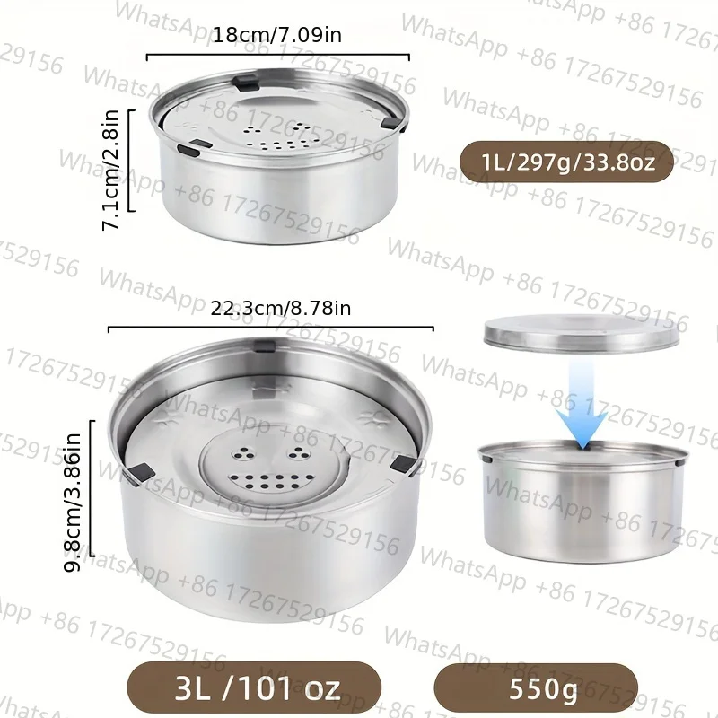 Applicable to1L/3L Stainless Steel No Spill Water Bowl for Dogs/Cats Non-Slip Slow Dog Bowl Water Feeder Dispenser for Medium La