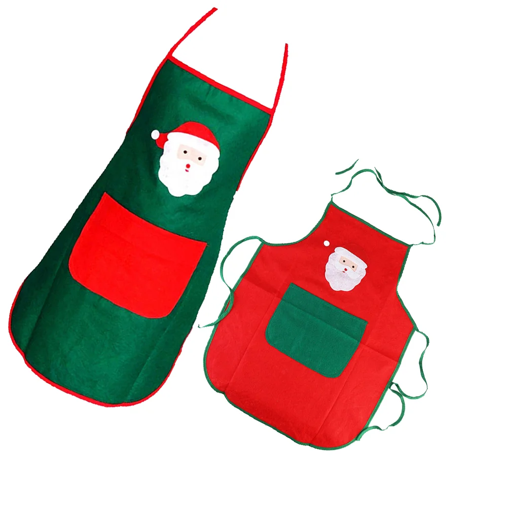2 Pcs Housework Apron for Cafe Christmas Half Body Cooking Sleeveless Bust Santa