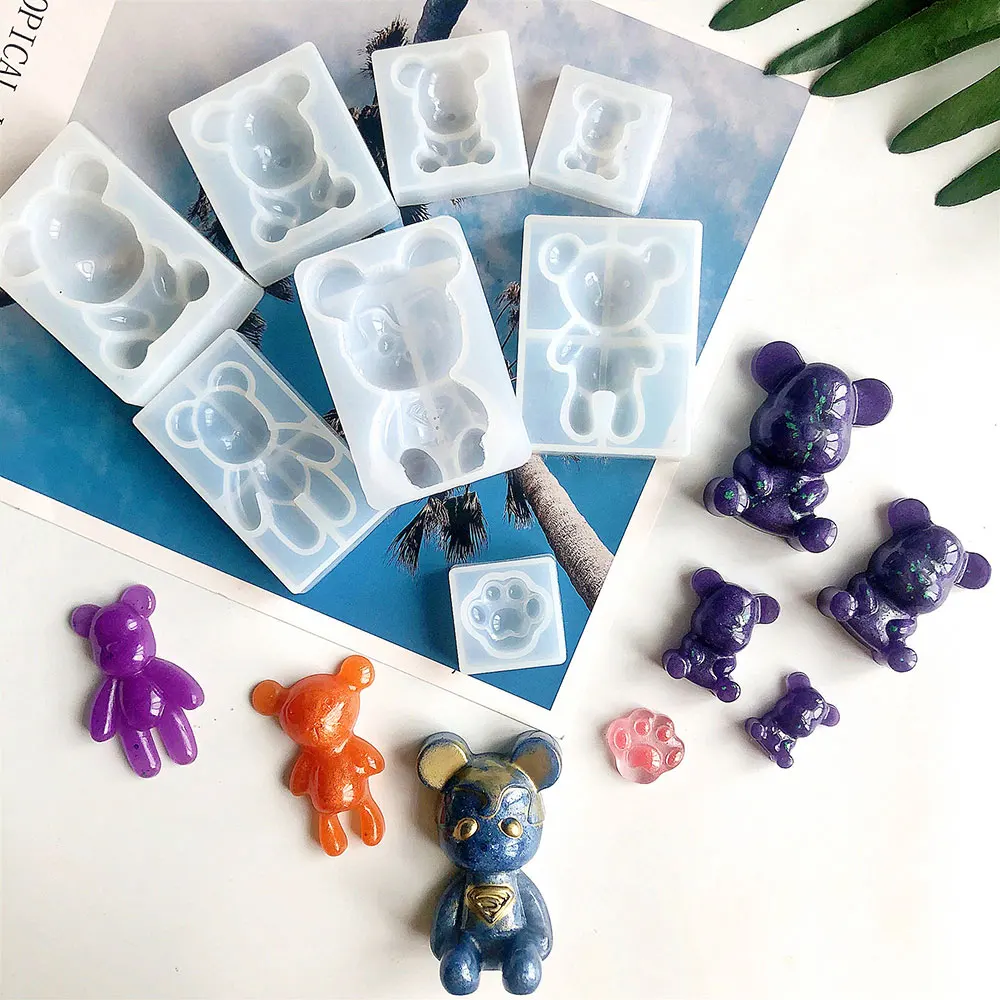 For Fun Sitting Little Bear Crystal Epoxy Resin Silicone Mold DIY Jewelry Making Violent Bear Pendant Decoration Molds Crafts