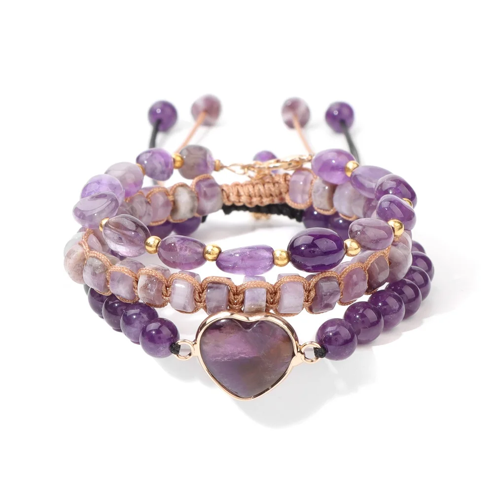 Purple Natural Real Amethyst Crystal Bracelet for Women Pulsera Amethust Bracelet Made of Real Natural Stone Bead Body-Purifying