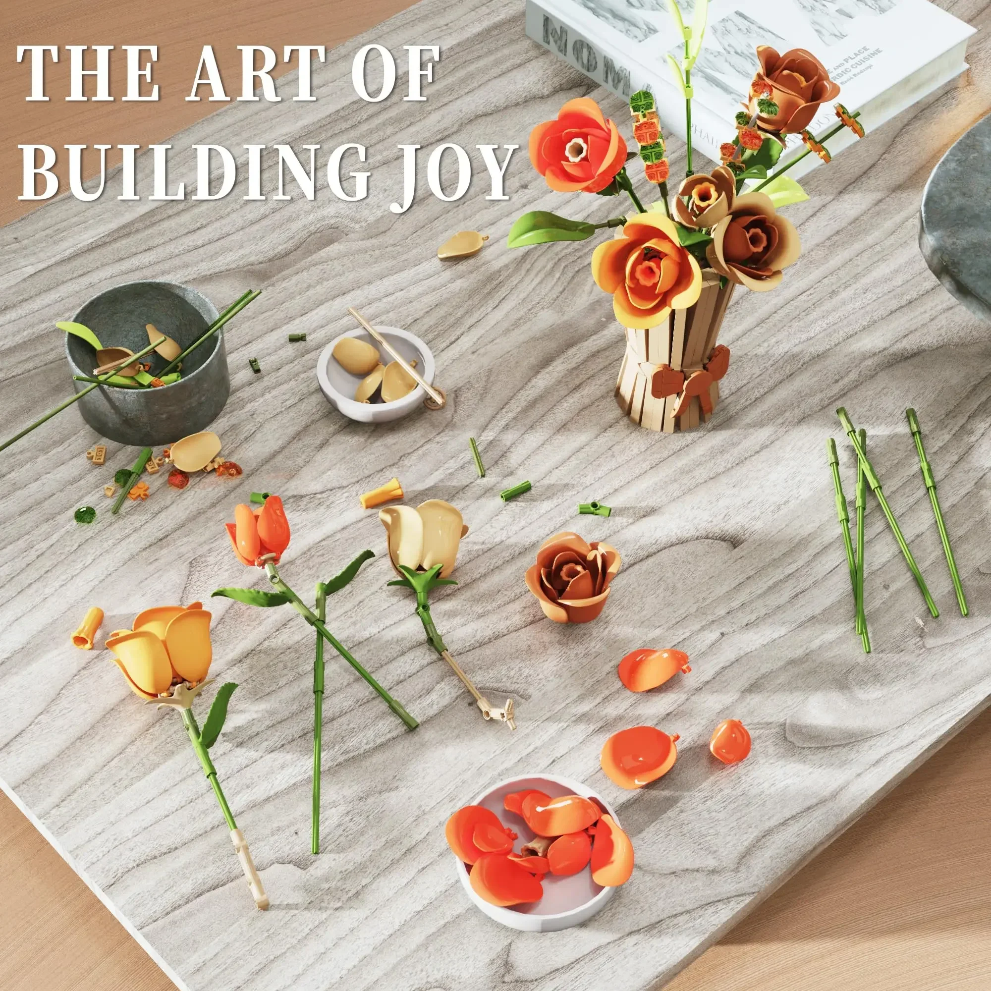 868PCS Rose Bouquet Building Blocks Eternal Flower Vase Bricks Home Decoration Girl Romantic Valentine\'s Day Gifts Kids DIY Toys