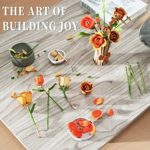 868 st. rosbukett byggstenar eviga blomvas tegelstenar heminredning flicka romantiska alla hjärtans dag presenter barn gör-det-själv-leksaker 10 best sales bukett tegelsten - №6