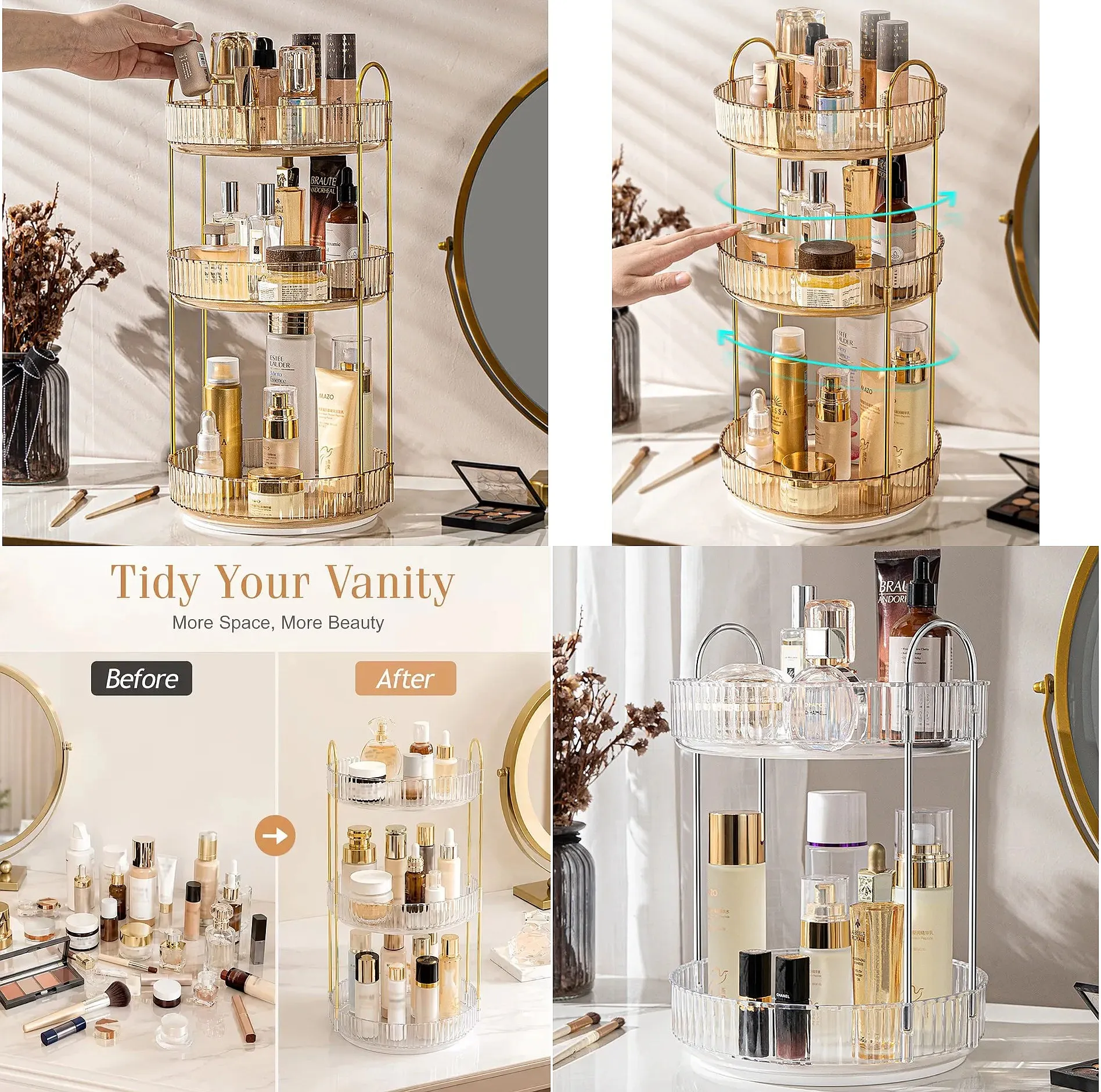 1pc Accessible Luxury Rotating Cosmetics Storage Box Desktop High-end Makeup Brush Storage Tube Lipstick Cosmetics Dressing Tabl