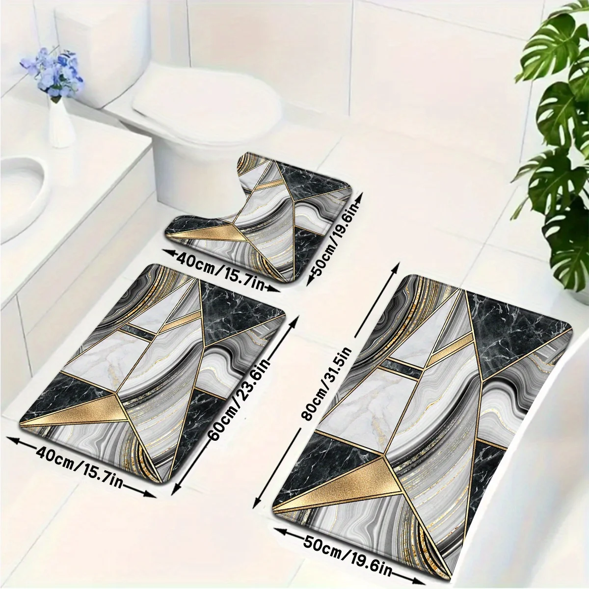 

Luxury Gold Marble Pattern Bath Mat Rug Set Runner for Bathroom Home Decor Modern Geometric Chic Bathroom Decor Accent Mat