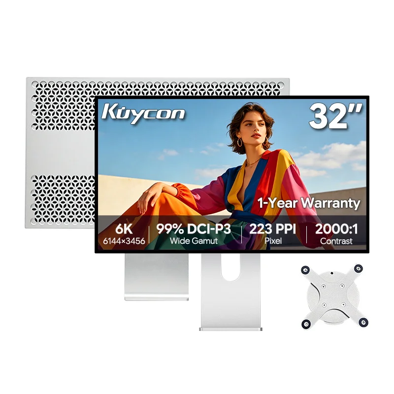 Kuycon G32P 6K MonitorGlossy 32 Inch 6K UHD IPS Monitor 60Hz 10Bit 100W USB-C Reverse Charging HDR 99% DCI-P3 HDMI DP AR Anti-Glare VESA Desktop Designer Monitor for Laptop PC (Honeycomb With Stand)
