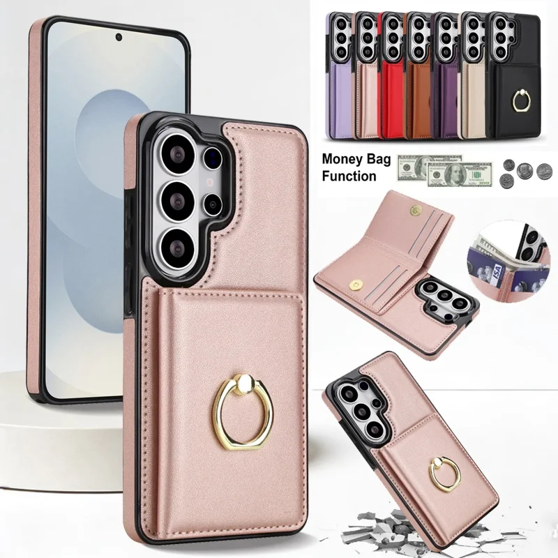 

Ring Leather Wallet Phone Case for Samsung Galaxy S26 Ultra S25 Edge S24 FE S23 Plus S22 S21 Note 20 Card Holder Cover Funda Bag