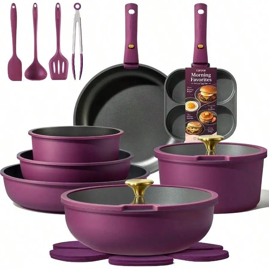 21pcs Pots And Pans Set Non Stick, Detachable Handle Cookware Sets Ultra Nonstick, Space Saving, Dishwasher & Oven ,Kitchen/Apar
