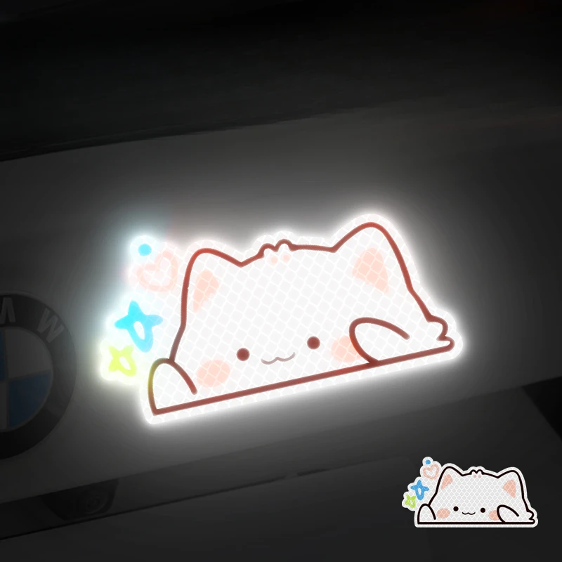 1PC Reflective Raise Hand Kitten Night Safety Warning Car Stickers Waterproof Vinyl Decals Auto Window Trunk Vehicle Decoration