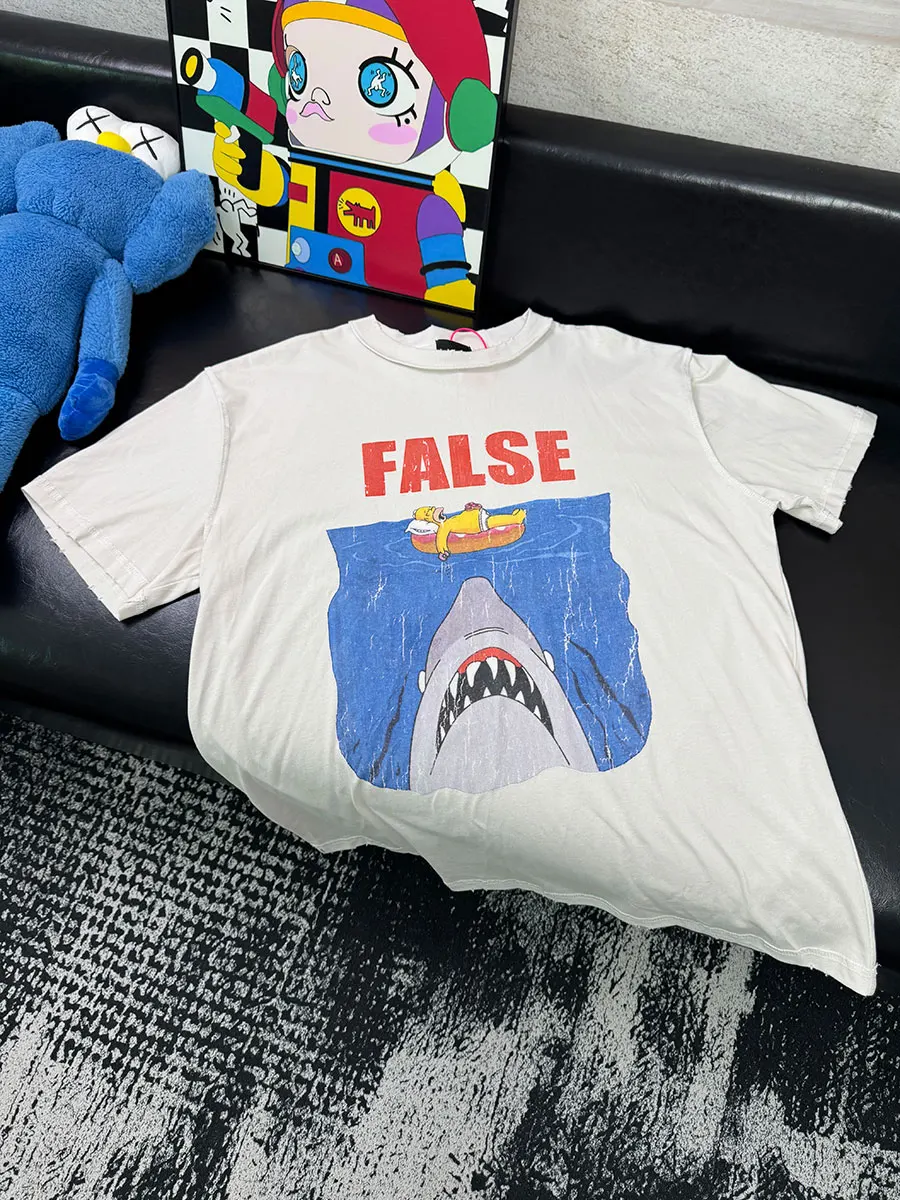 

American Sle Loose Fit Cartoon Cra Print Summer ort Sve T-irt Men's Vintage Waed Heavyweight Casual Cotton Tee