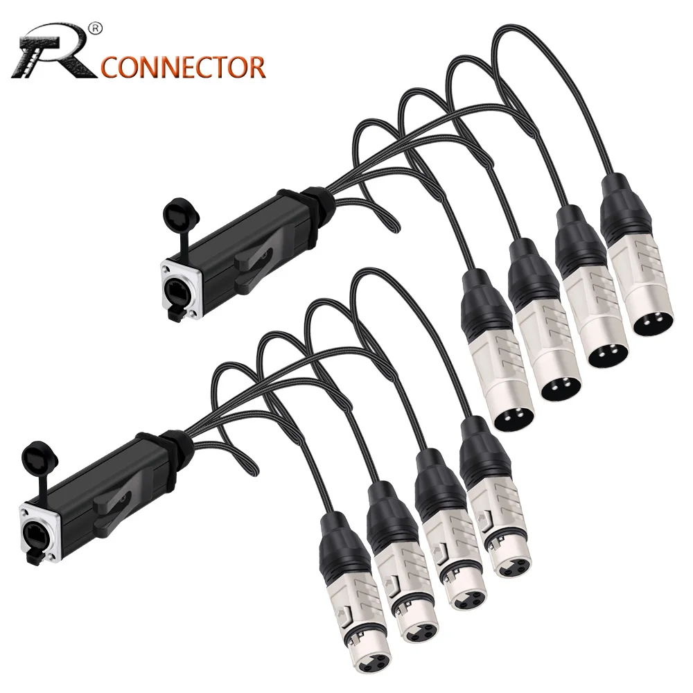 

RJ45 CAT5 to 4 Channel 3Pin XLR Male/Female Connector Audio Network Signal Extender Cable Splitter for Stage Studio Recording