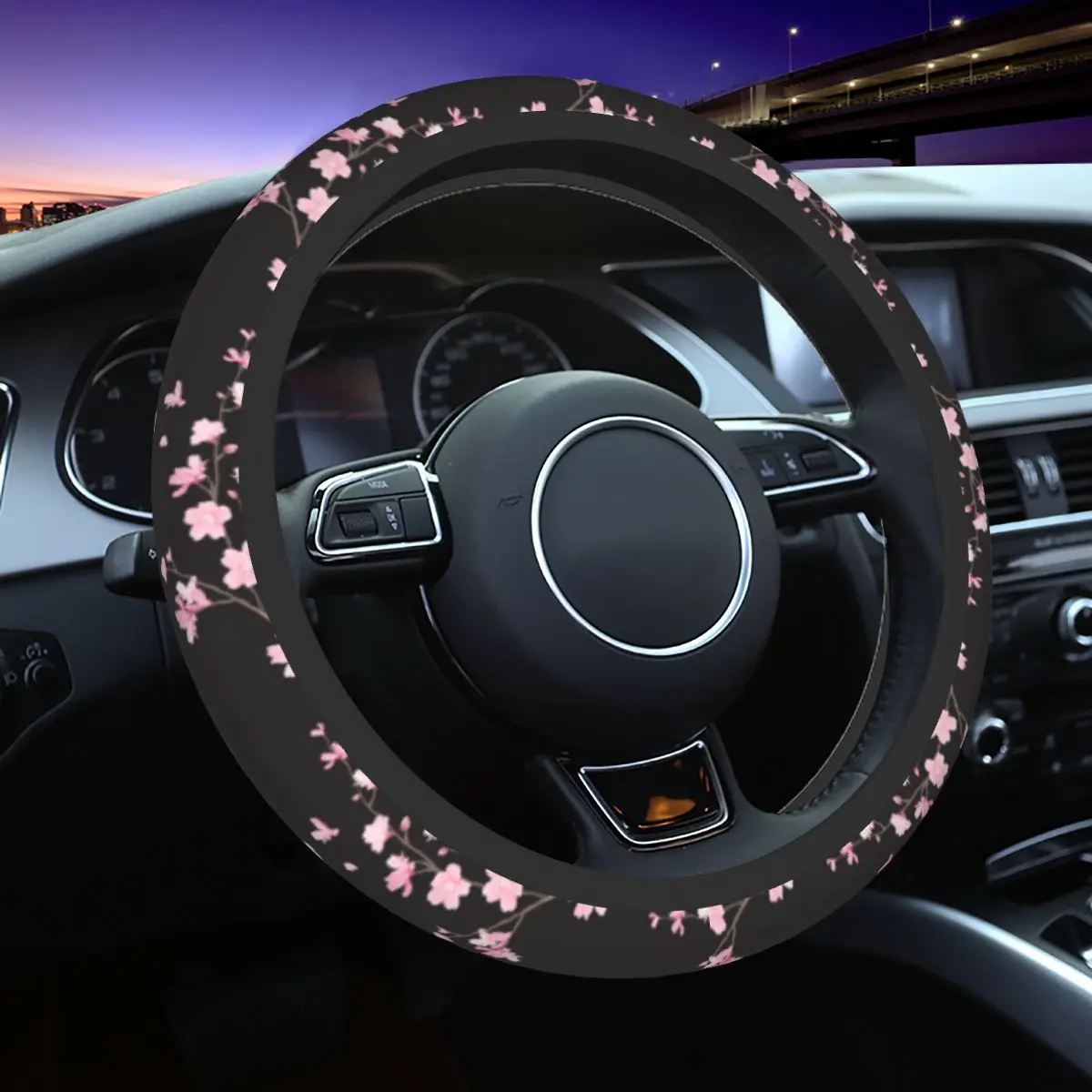 Cherry Blossom Steering Wheel Cover for Girl Sakura Cherry Blossom Cherry Steering Wheel Protector Universal Fit Car Accessories