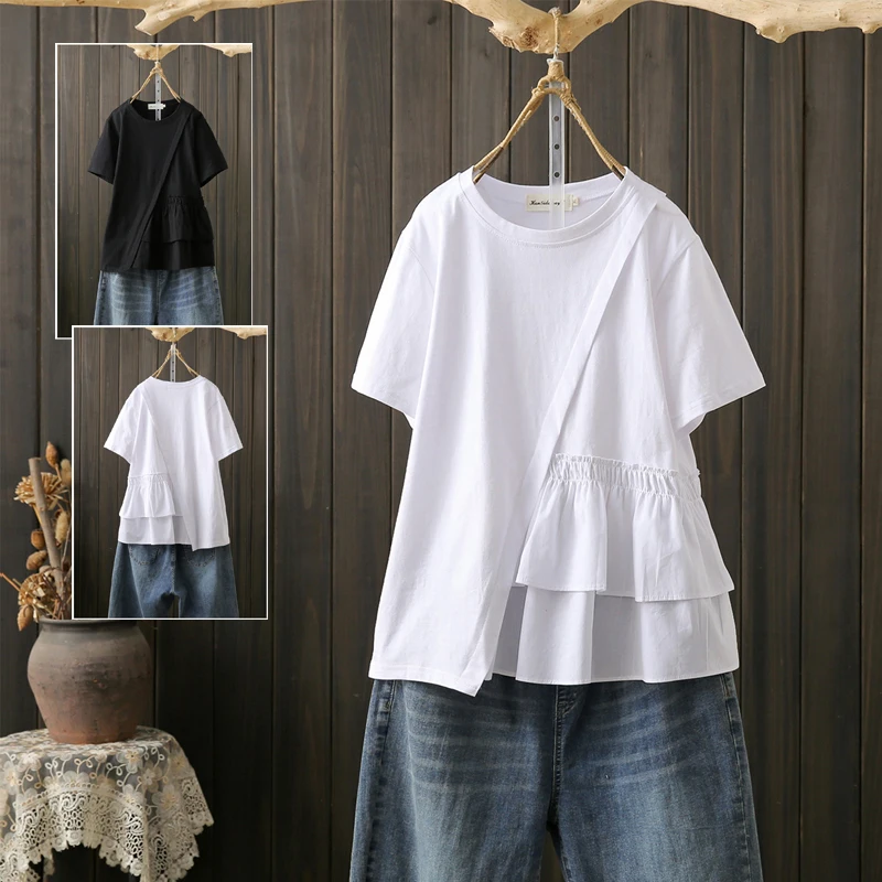 

Summer Loose Fit Short Sleeve T-Shirt Women's Fashionable Youthful Style Thin Cotton round Neck Casual Top Korean Version
