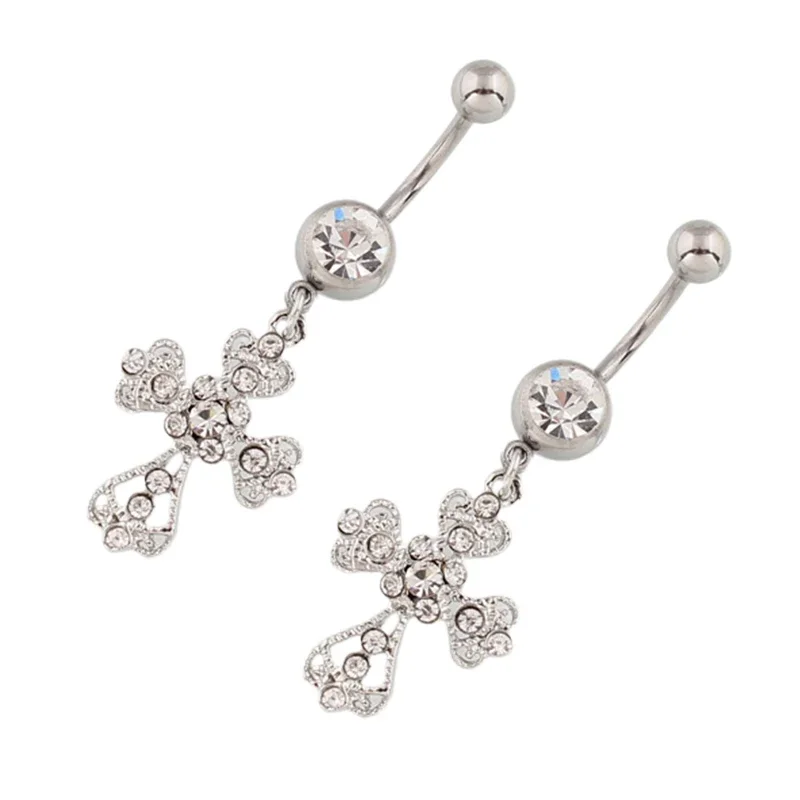 الفولاذ المقاوم للصدأ الصليب قلادة السرة مسمار موضة كريستال حجر الراين البطن زر خواتم للنساء الجسم مثير ثقب المجوهرات #5