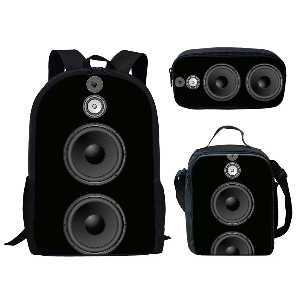 Cool Audio Speaker Padrão Mochila, 3D Print Student Bookbag, mochila Laptop, Lunch Bag, caixa do lápis, saco de escola adolescente, 3pcs por conjunto