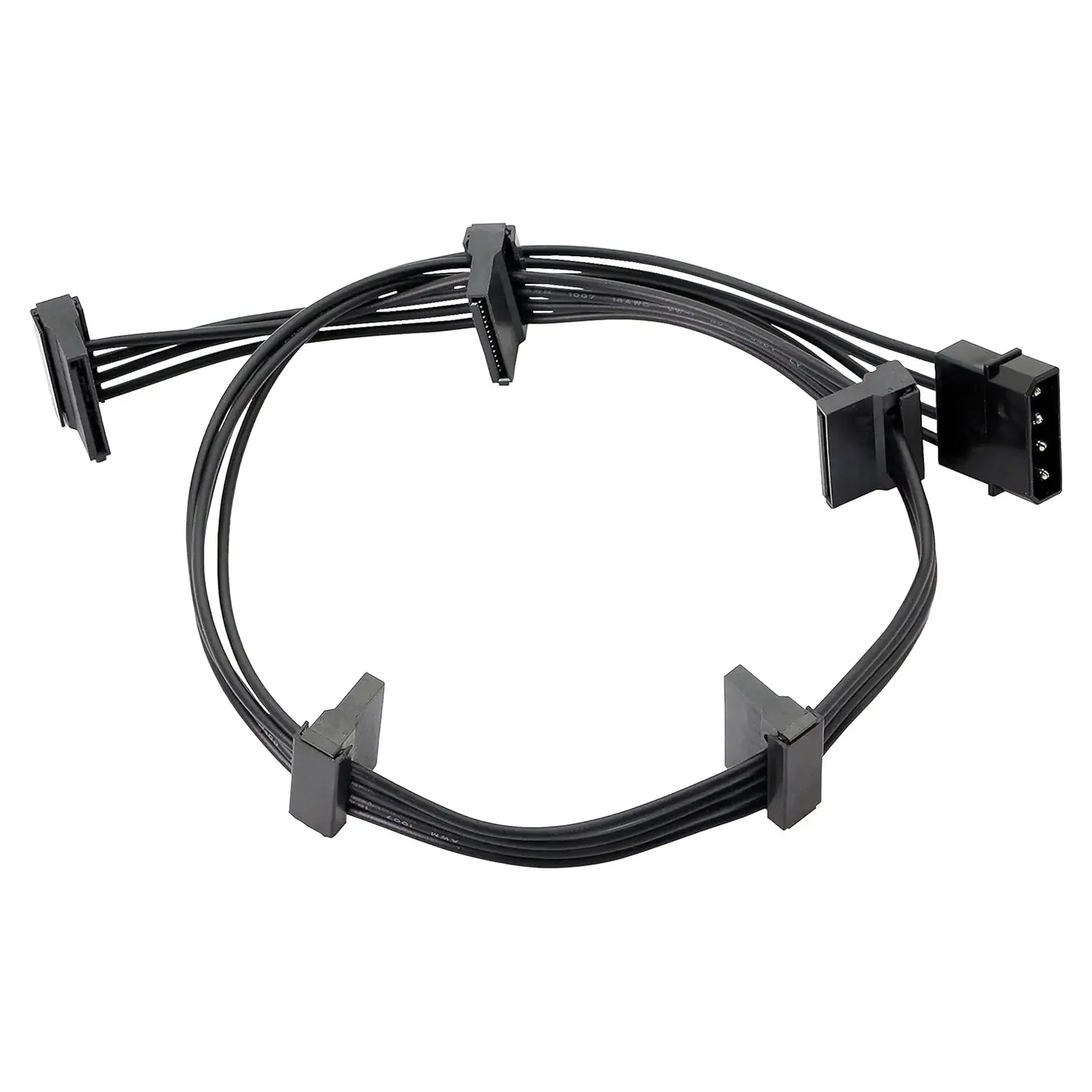 High Quality 1 Pcs Practical Durable PC Server 4 Pins IDE Molex 1 to 5 SATA Power Cable Adapter Splitter Cables 18AWG Black 40cm