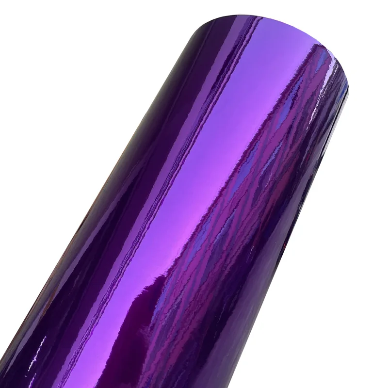 Calcomanía adhesiva para coche, película adhesiva de vinilo púrpura con espejo cromado estirable brillante de primera calidad