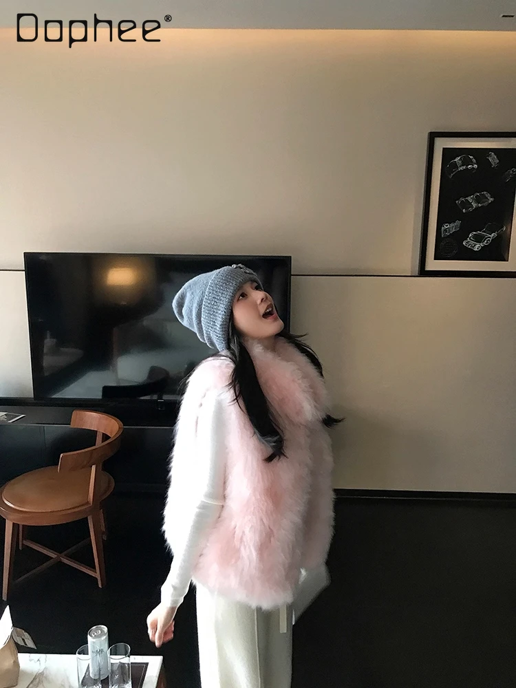 الراقية الحلو أفخم صديقة للبيئة فو الفراء سترة معطف الشتاء موضة الثقيلة سميكة الدافئة الوقوف طوق أكمام الفراء سترة