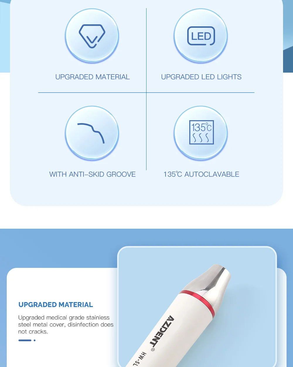 AZDENT Dental Ultraschall-Piezo-Scaler-Handstück mit LED-Beleuchtung, Plug-in-Griff, passend für EMS Woodpecker VRN DTE SATELE Ultraschall-Scaler – Detail 2