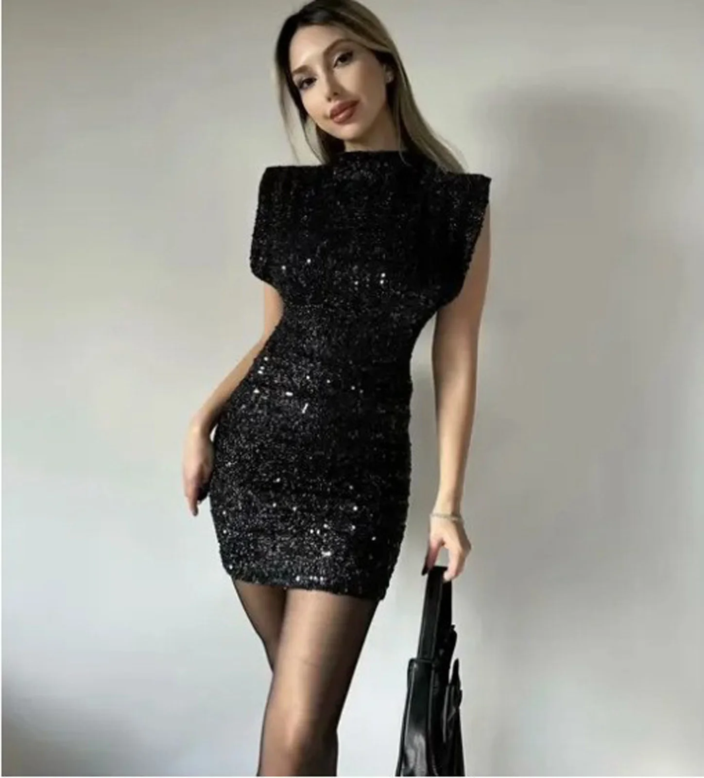 

Silver Sequins Mini Dress Women Summer Sleeveless Round Neck Sheath Sexy Slim Elegant Evening Party Dress Vestidos