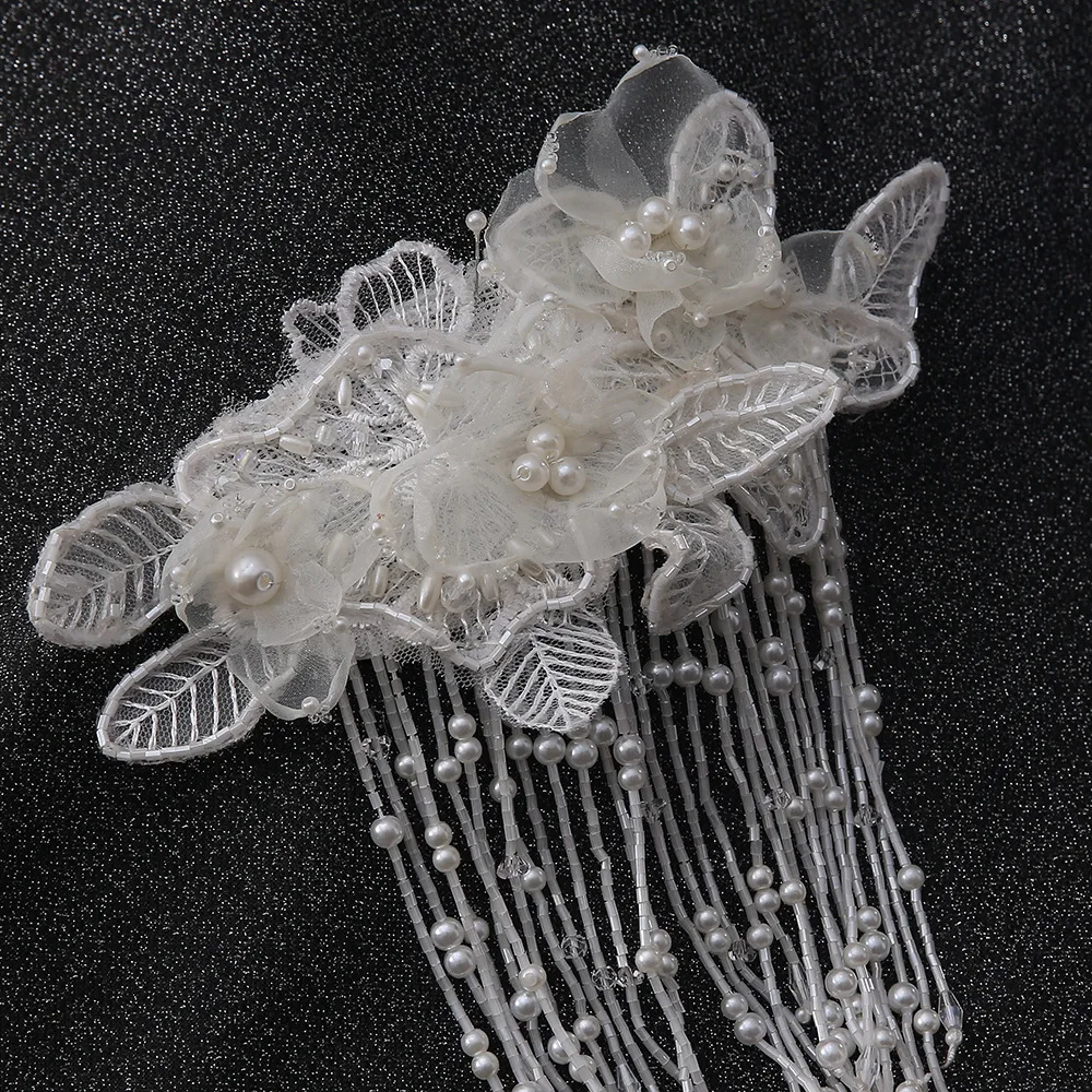 Beaded Lace Flower Bridal Hair Comb Piece Elegant Wedding Dinner Prom Women Headpiece Jewelry