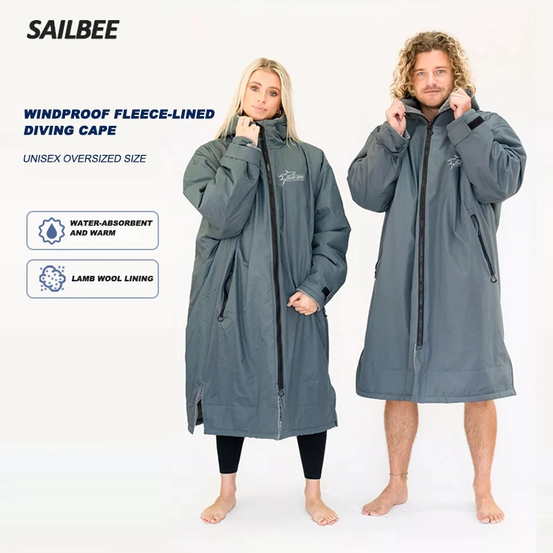 Unisex Swim Parka with Comfort Fleece Lining Pocket Zipper Water Resistant Swim Coats f Women Men Surf Changing Robe Poncho