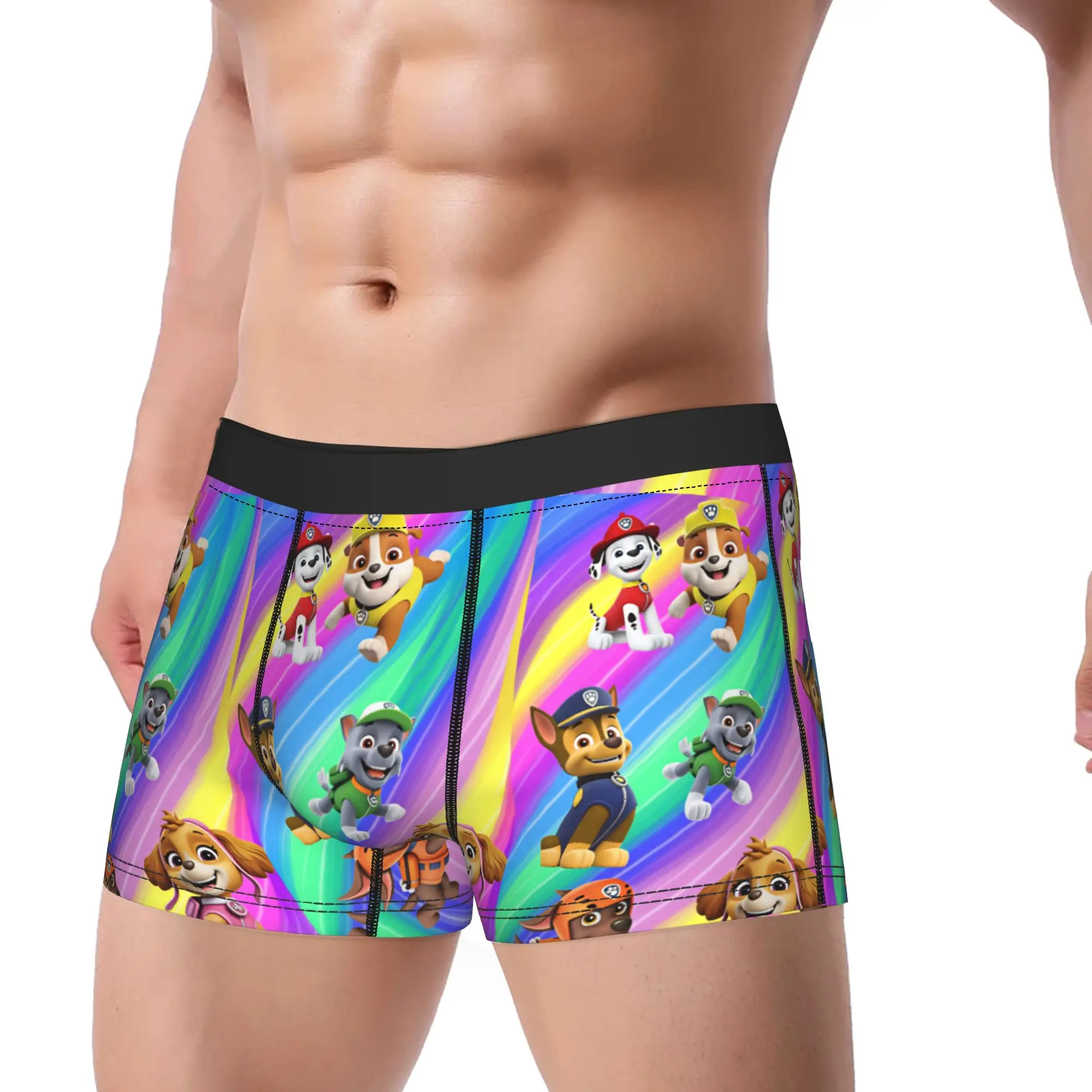 Paw Dogs Pups Rainbow Swirl Portrait Underwear  Men's Shorts Briefs Breathable Boxershorts Quality Custom Plus Size Underpants