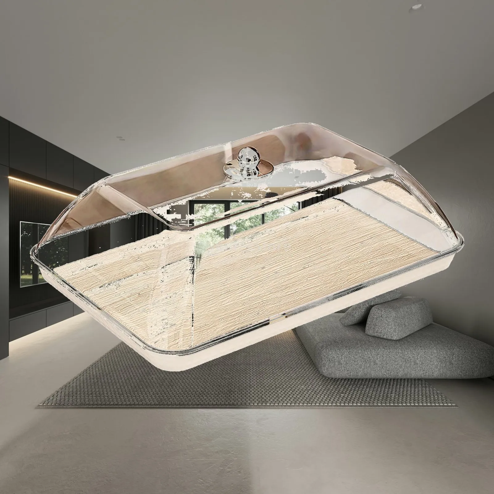 Plastic Cake Plate Holder with Transparent Cover Kitchen Decoration Serving Platter for Birthday Event