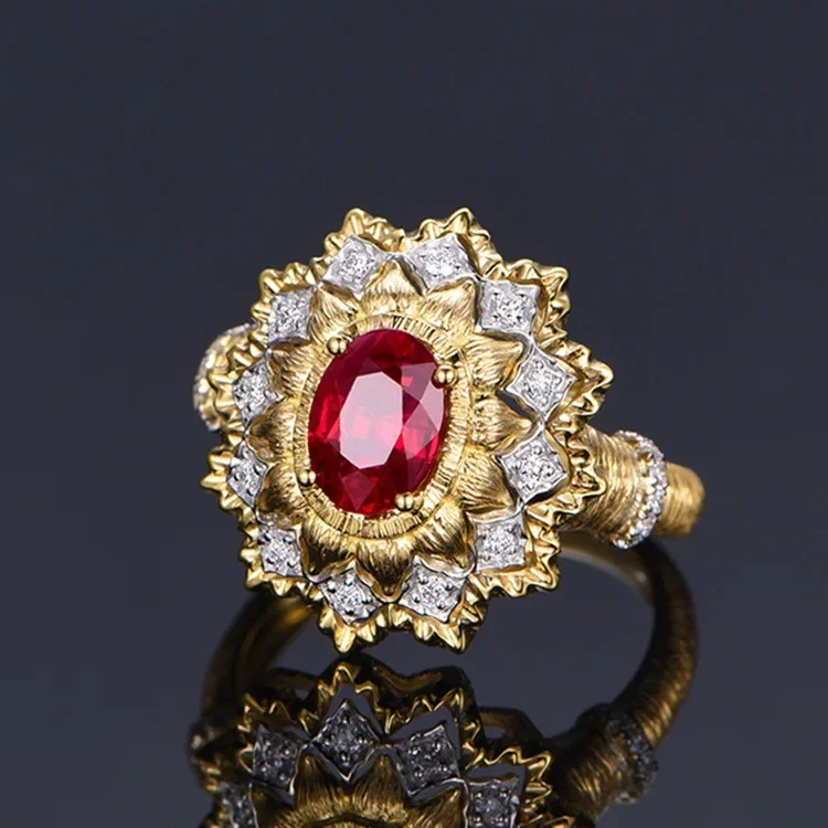 Anillo De rubí De oro De 14K para mujer, Anillos finos De rubí rojo, joyería De piedras preciosas, Anel para mujer, piedra De origen De moda, anillo De oro amarillo De 14K
