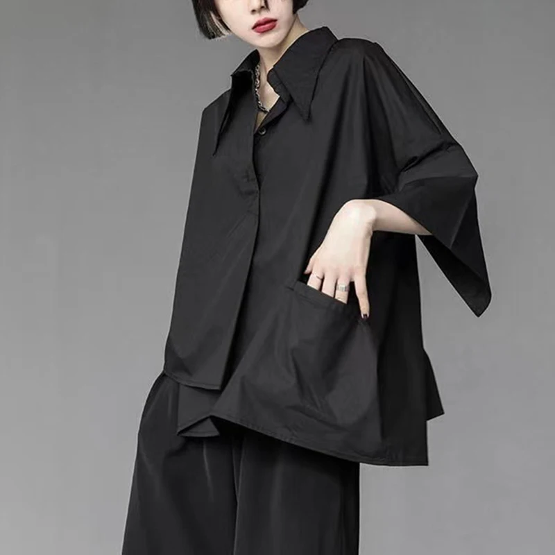 

Women Shirts Men Gothic y2k Loose Oversize Casual Neutral Irregular Designer Shirts Black Elegant Summer Blouse Japanese Fashion