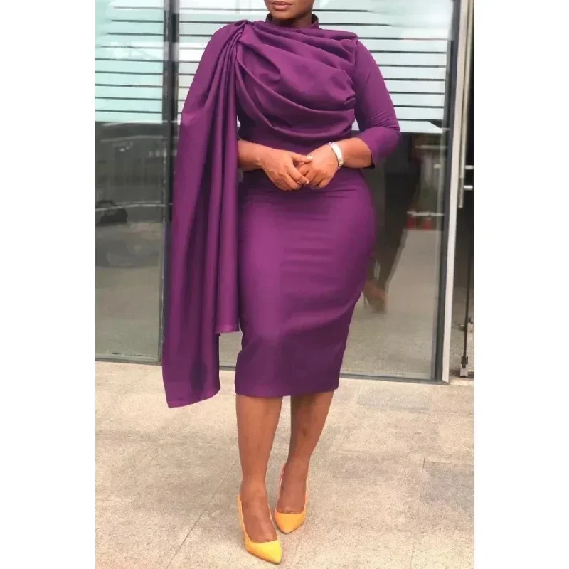 Vestidos africanos personalizados para mujer, novedad de primavera 20220, vestido africano de manga larga de Color sólido por debajo de la rodilla, vestido ajustado Dashiki África C