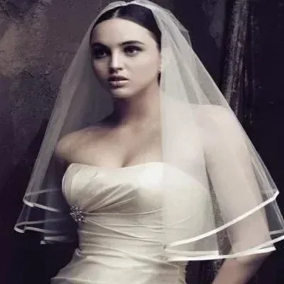تول أبيض عاجي طبقتين شريط الزفاف حافة مشط اكسسوارات رخيصة حجاب الزفاف القصير