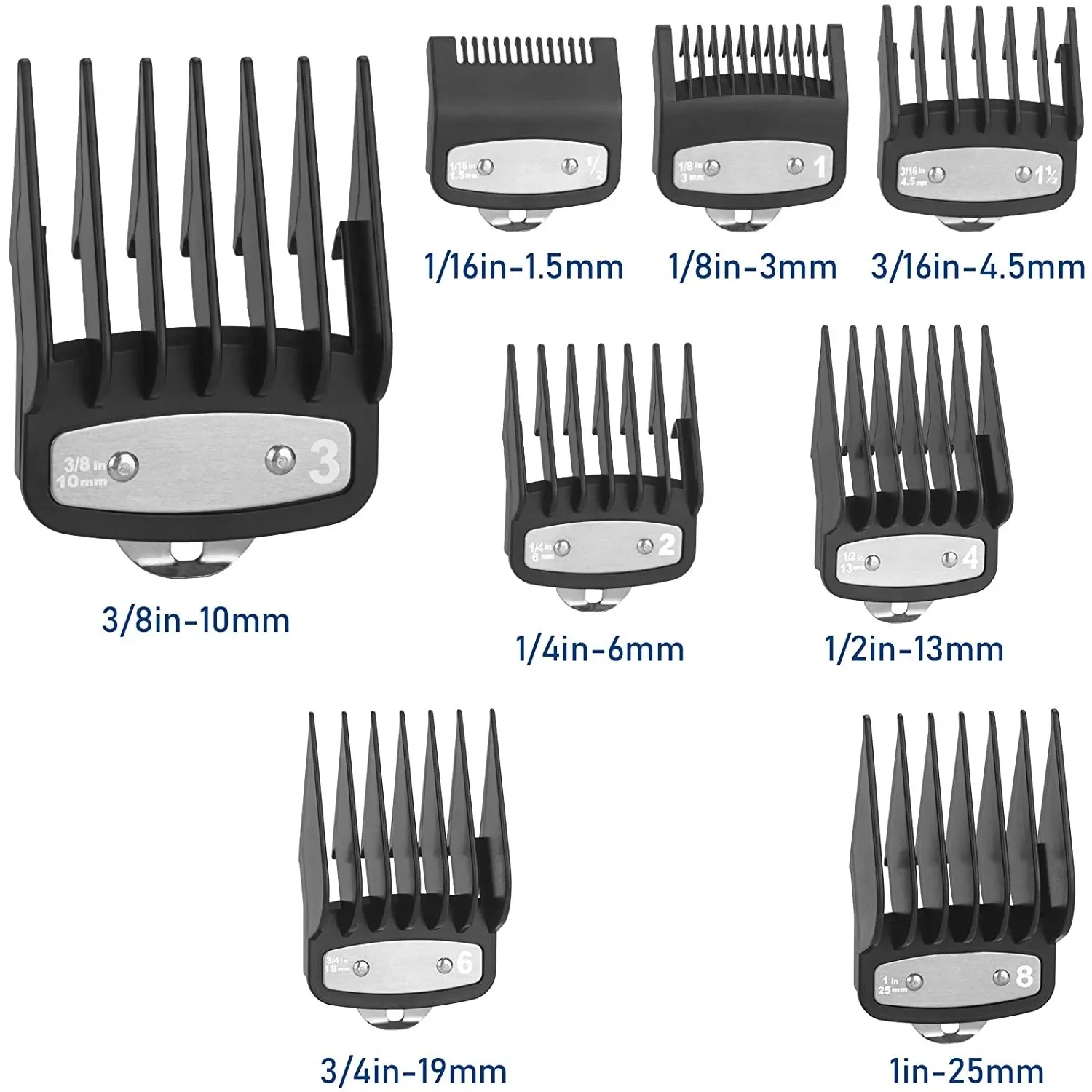 8 قطع/مجموعة، مشط دليل القطع الممتاز الاحترافي مع مشبك معدني لقص الشعر للعديد من Wahl، '1/16'in إلى '1'in Set