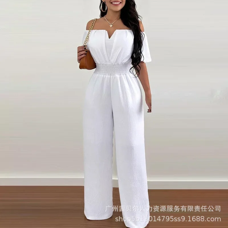 Womens Rompers 2023 Independent Station Solid Off Shoulder Waist Jumpsuit for Women