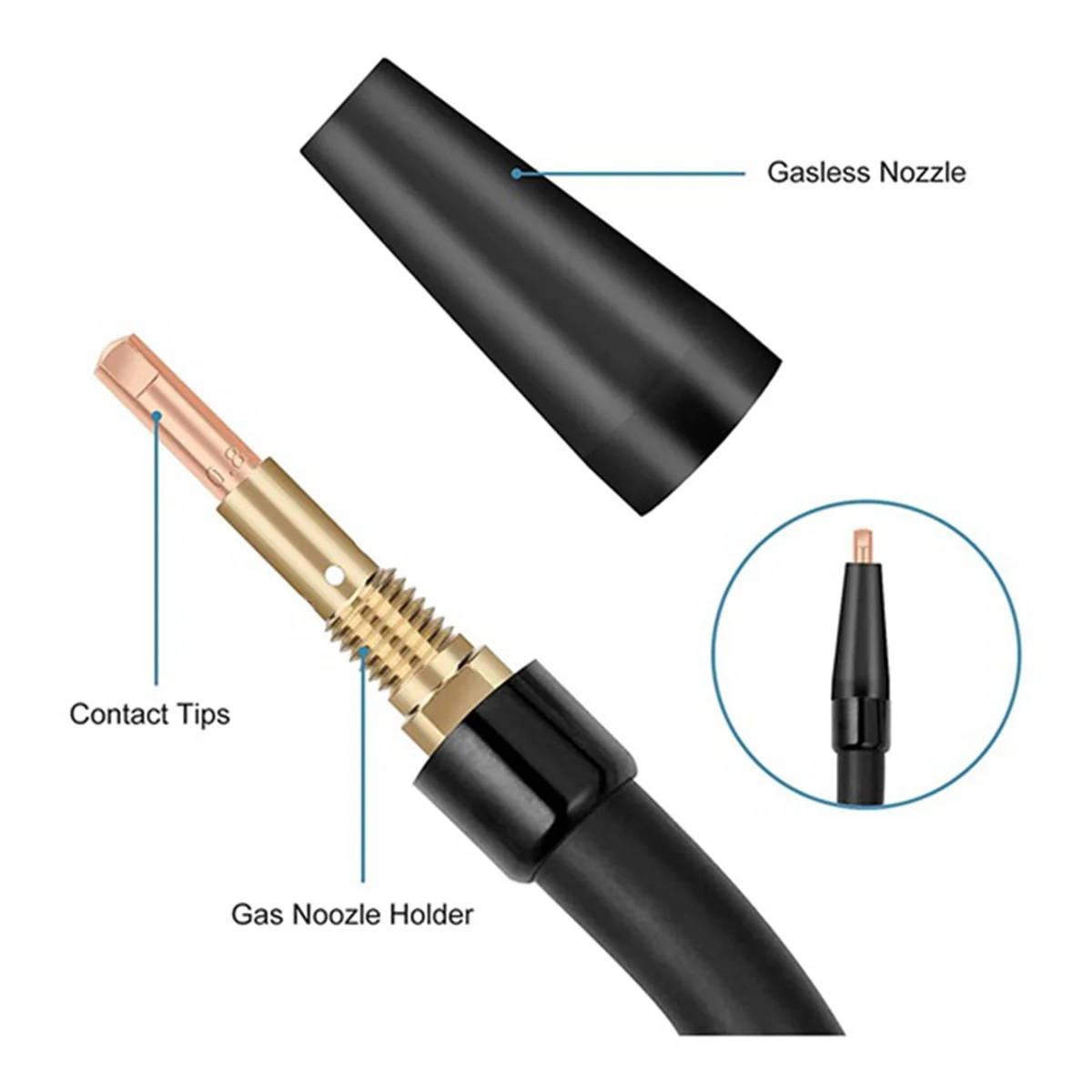 7Pcs/Set Gasless Nozzle Tips for FC90 Flux-Cored Wire Feed 0.9mm FC90 MIG Welder Welding Tools