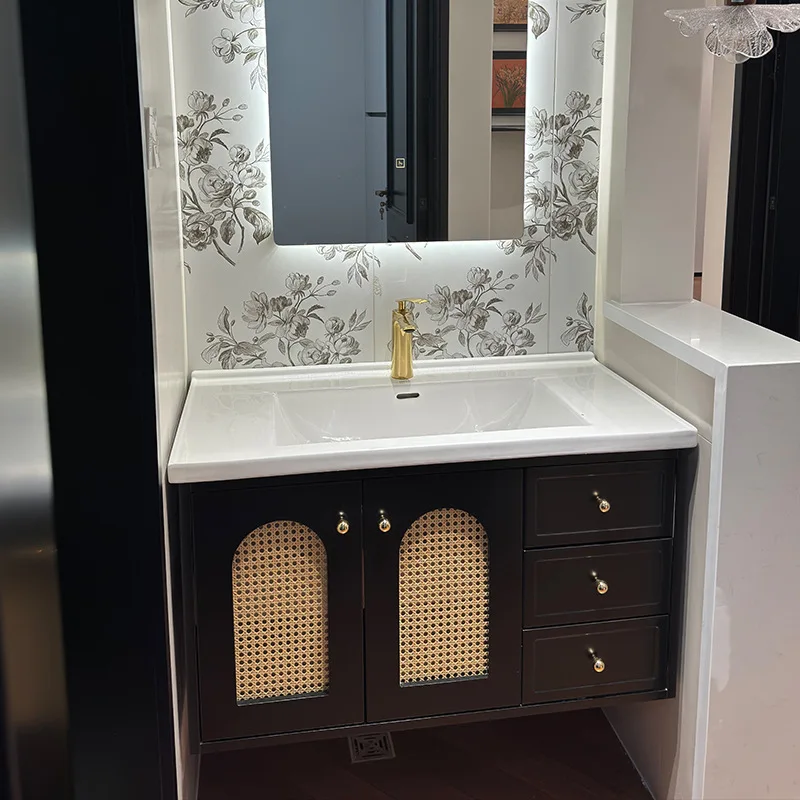 ตู้ห้องน้ำพร้อมอ่างล้างหน้าเซรามิกแบบรวมในตัว