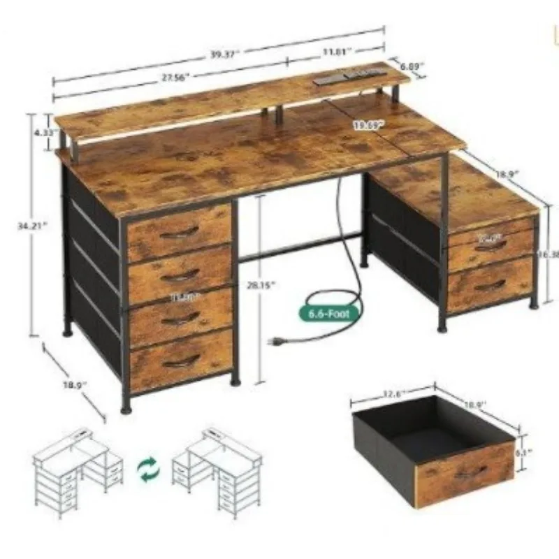 Household computer desk with 6 fabric drawers and storage rack writing desk for home office bedroom