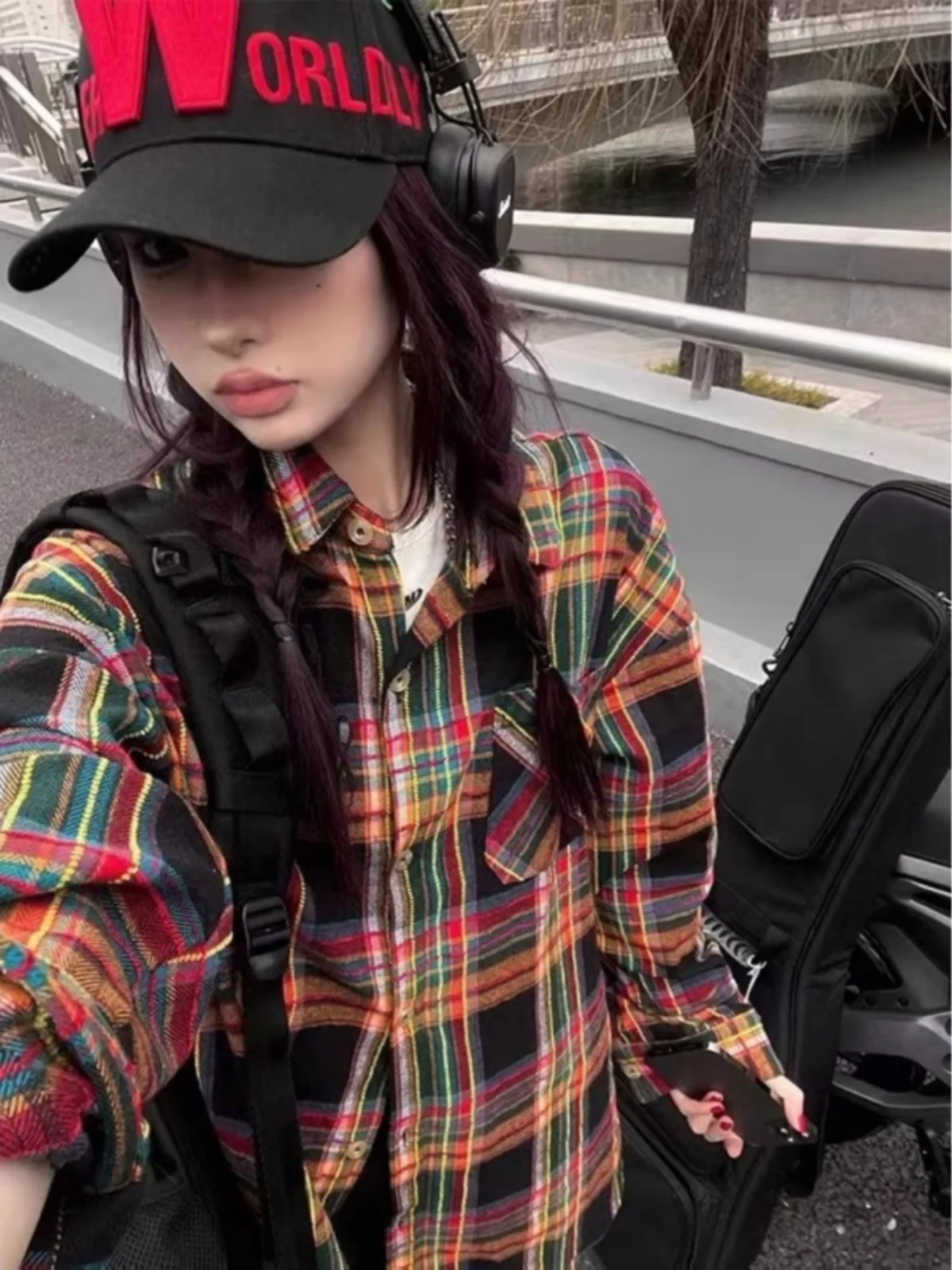 

American Retro Plaid irt Loose Fit Inner Wear Color Blo Men Women Spring Autumn New Sle High Sensation Slimming irt J...