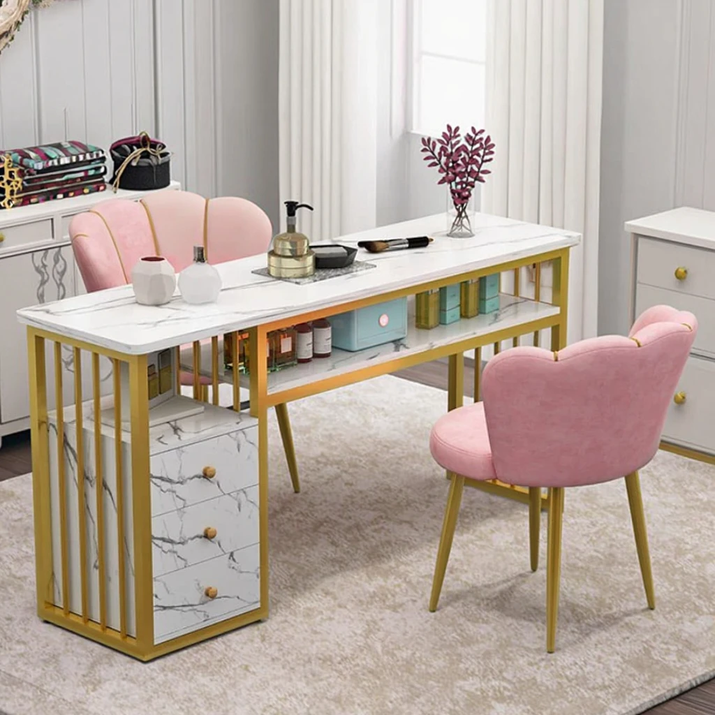 

Nails Bar Station Salon Furniture Luxury Modern Metal and Iron Nail Tables Manicure Desk for Bedroom or Living Room Use
