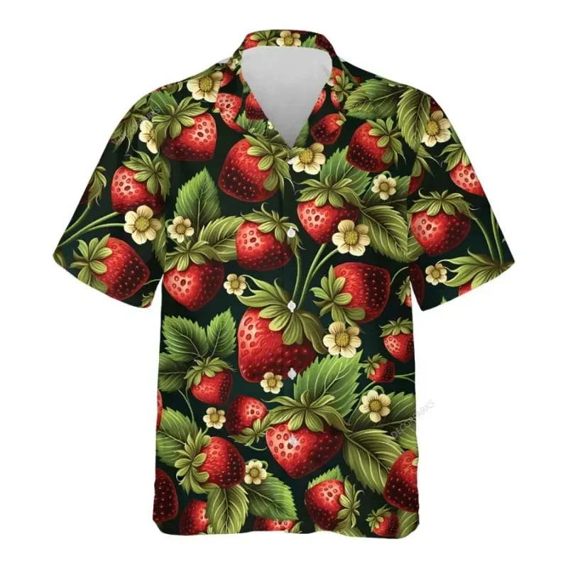 3d Printed Strawberry Kiwifruit Hawaiian Shirt Men Tropical Fruits Summer Beach Aloha Button Down Short Sleeve Blouse Tops