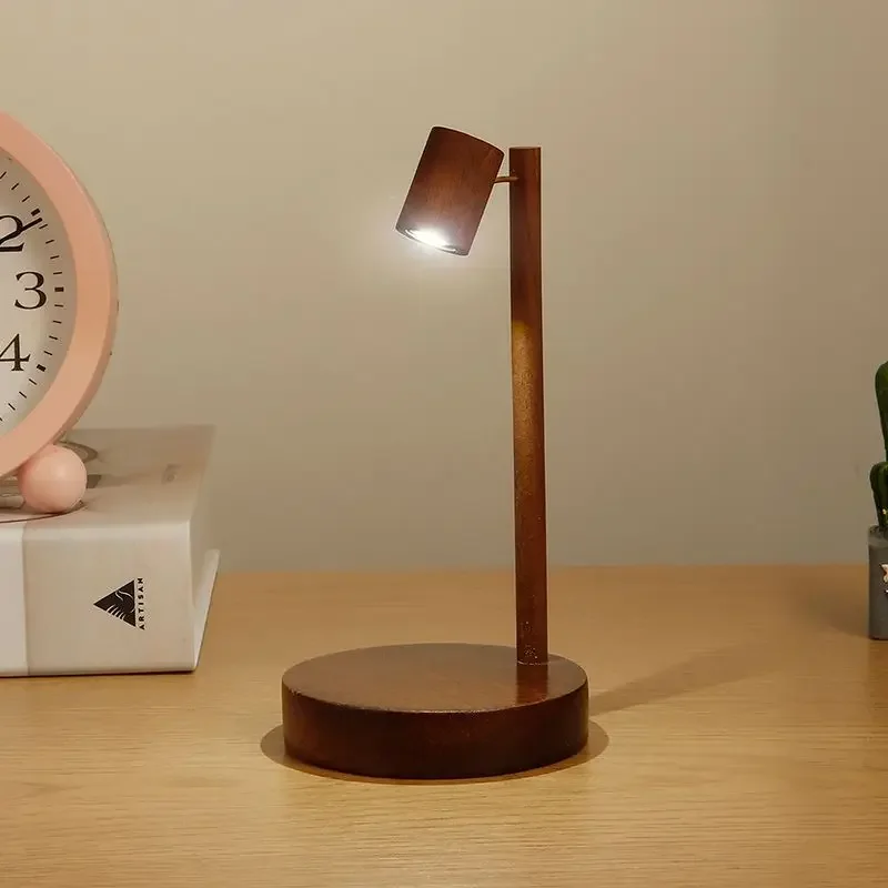Light luxury retro creative rotary switch solid wood desk lamp, multi scene walnut atmosphere light