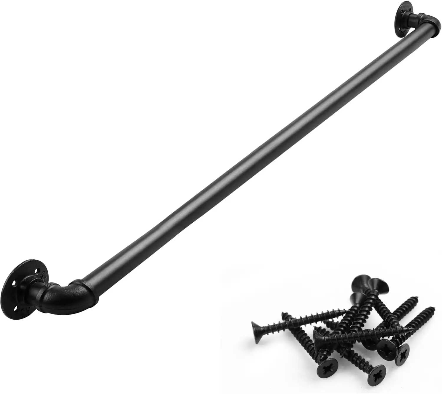 

3 Ft Black Galvanized Metal Stair Handrail for Indoor & Outdoor Wall Mount Support, Safety Handle and Steps Baluster