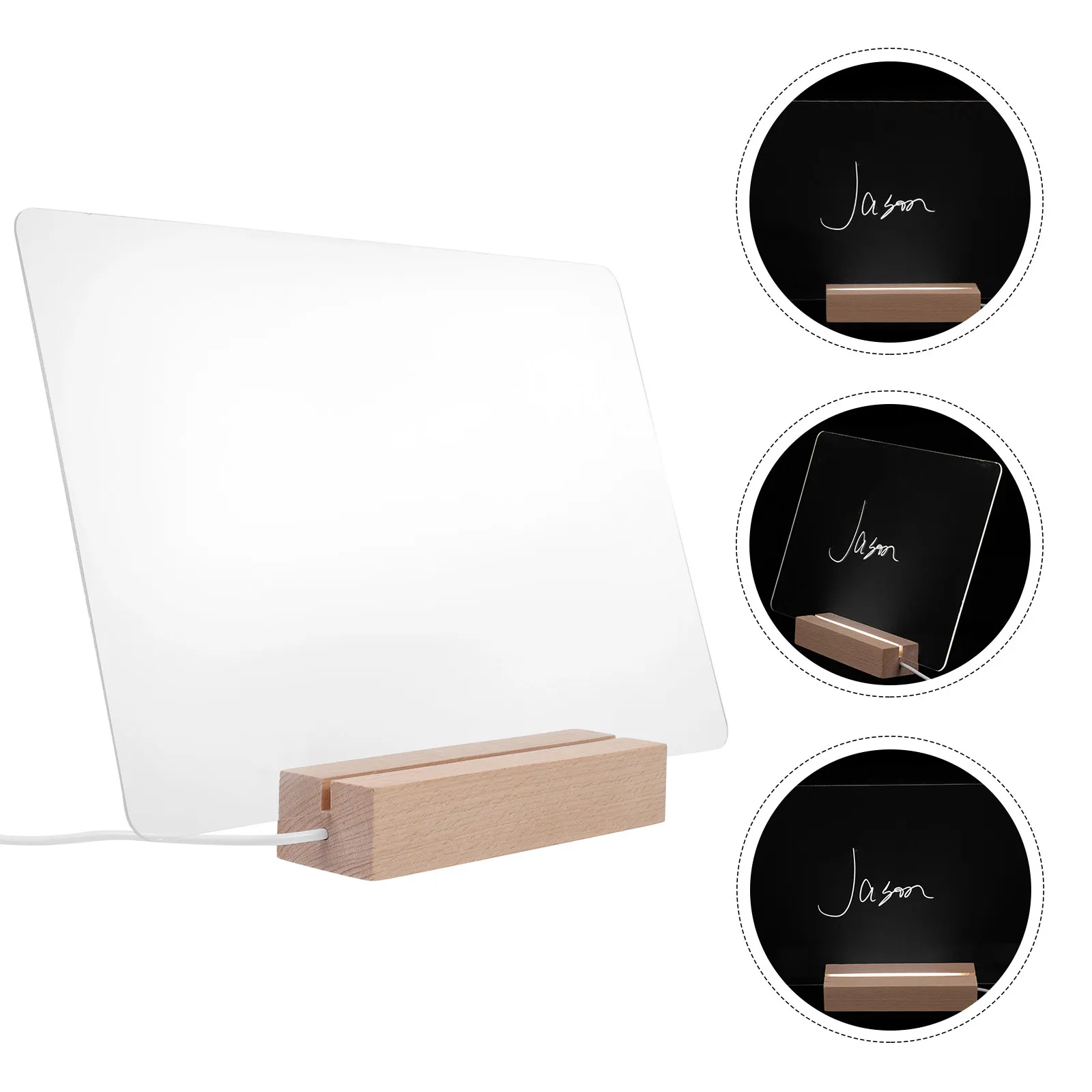 1Set Acrylic Message Board Wood Base Transparent Erasable Note Writing Board Desktop Home Decor Office School